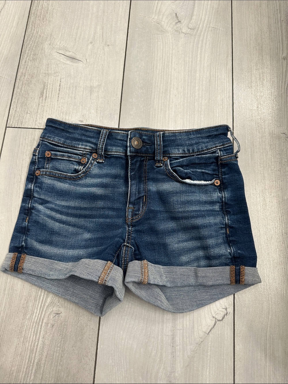 American Eagle Dark Indigo Rolled-Cuff Denim Shorts